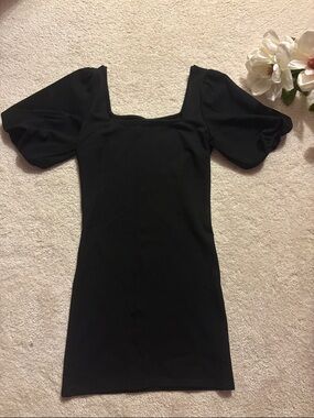 Urban Outfitters Black Bodycon Puff Sleeve Square Neck Mini Dress